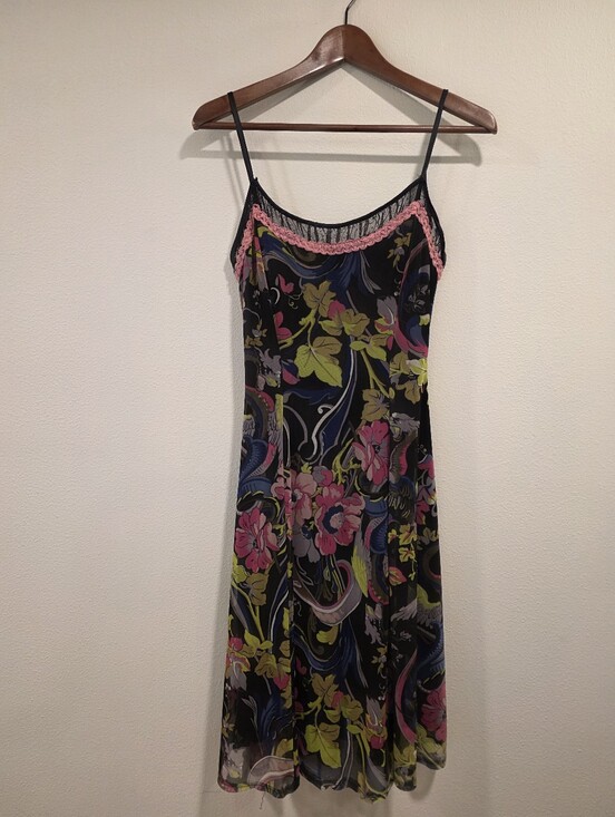 Betsey Johnson Dresses & Skirts - Betsey Johnson Vintage Y2K Mesh Floral Dragon Slip Dress
